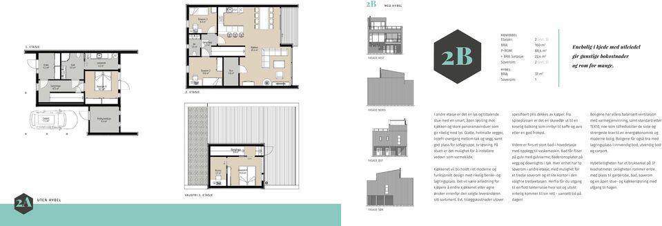 Fra Boligene har ellers balansert ventilasjon stue med en smart, åpen løsning mot spiseplassen er det en skyvedør ut til en med varmegjenvinning, samt standard etter kjøkken og store panoramavinduer