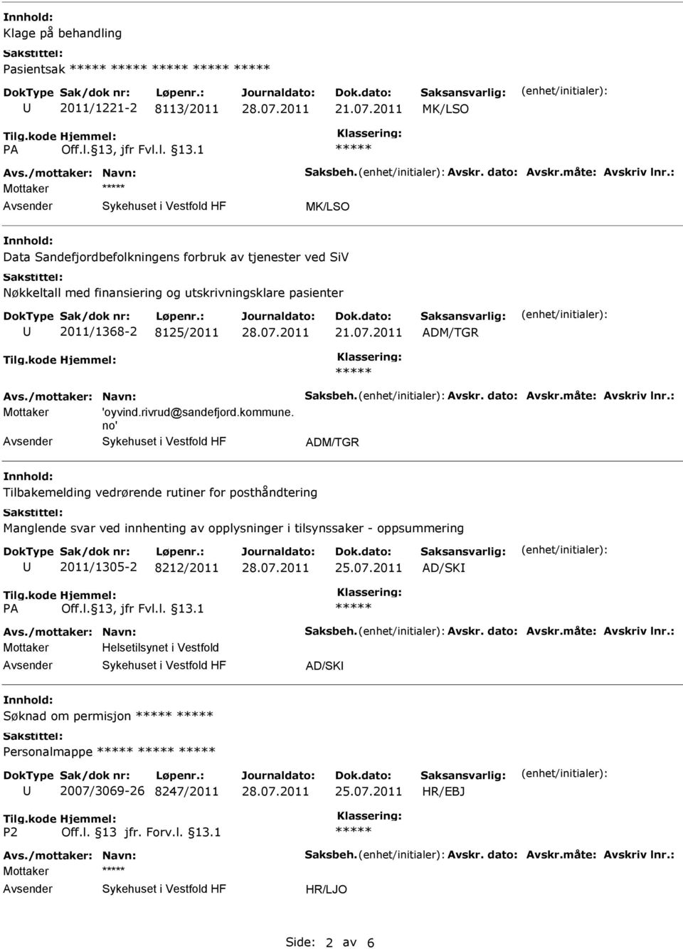 /mottaker: Navn: Saksbeh. Avskr. dato: Avskr.måte: Avskriv lnr.: Mottaker 'oyvind.rivrud@sandefjord.kommune.