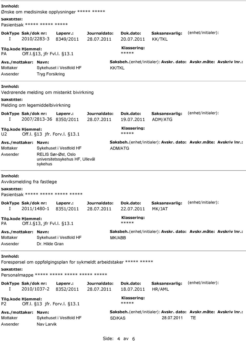 måte: Avskriv lnr.: ADM/ATG RELS Sør-Øst, Oslo universitetssykehus HF, llevål sykehus Avviksmelding fra fastlege Pasientsak 2011/1480-1 8351/2011 22.07.2011 MK/JAT Avs./mottaker: Navn: Saksbeh.