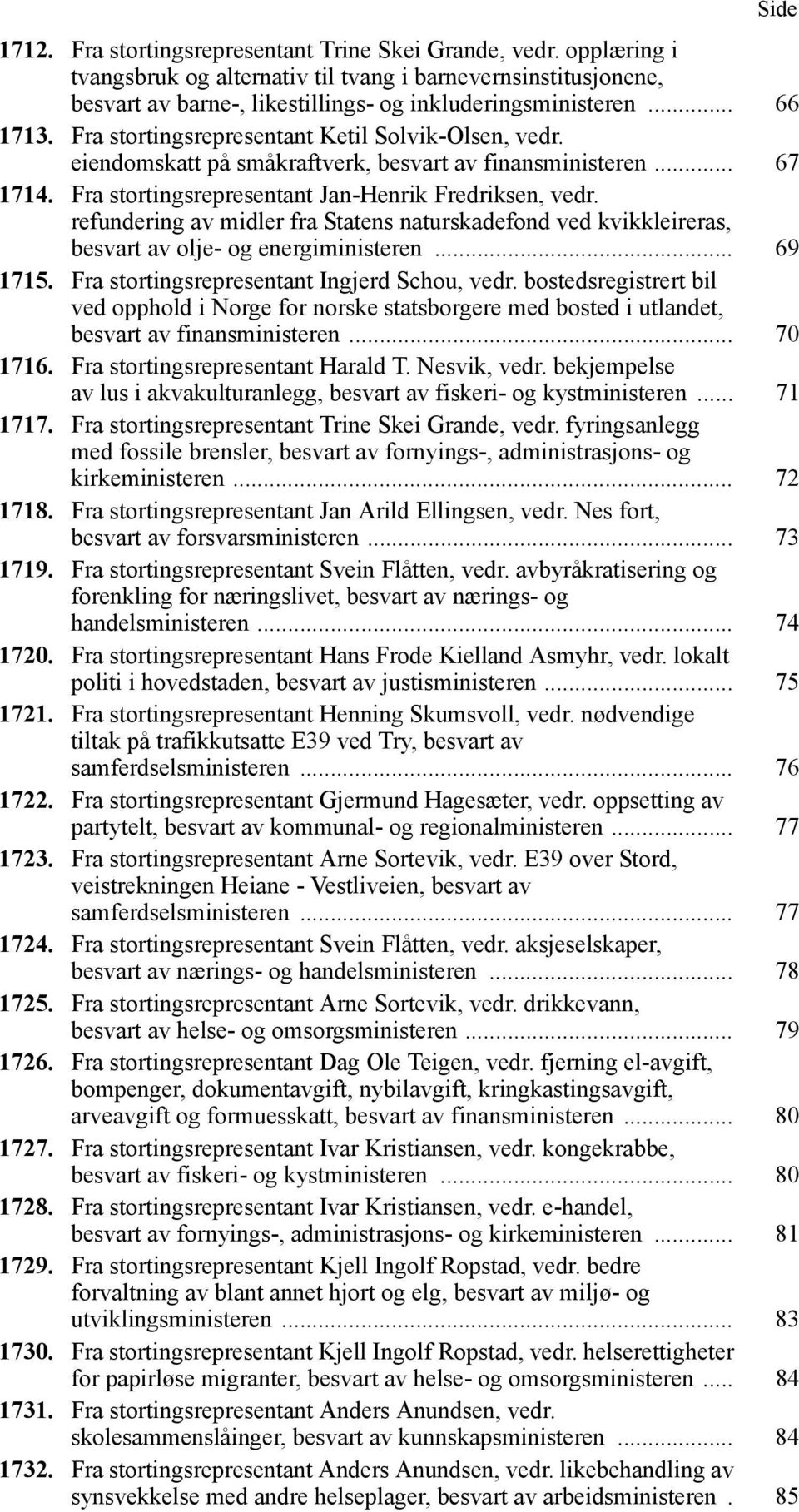 refundering av midler fra Statens naturskadefond ved kvikkleireras, besvart av olje- og energiministeren... 69 1715. Fra stortingsrepresentant Ingjerd Schou, vedr.
