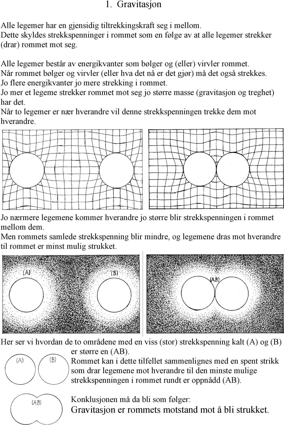 Jo flere energikvanter jo mere strekking i rommet. Jo mer et legeme strekker rommet mot seg jo større masse (gravitasjon og treghet) har det.