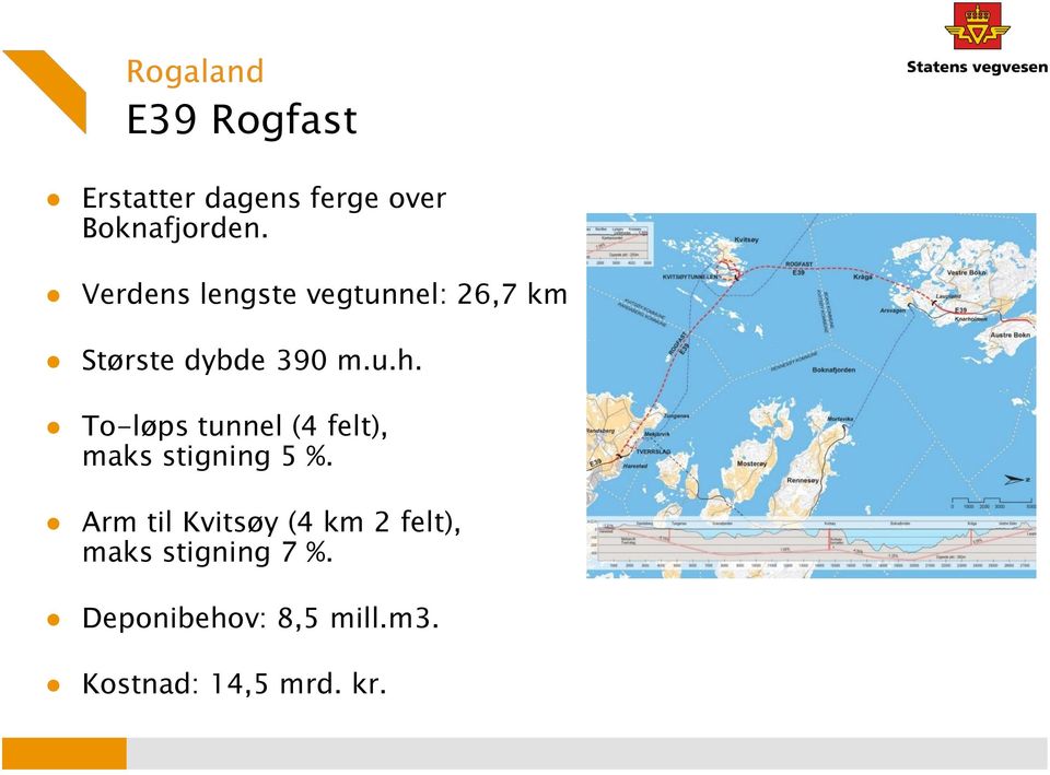 To-løps tunnel (4 felt), maks stigning 5 %.