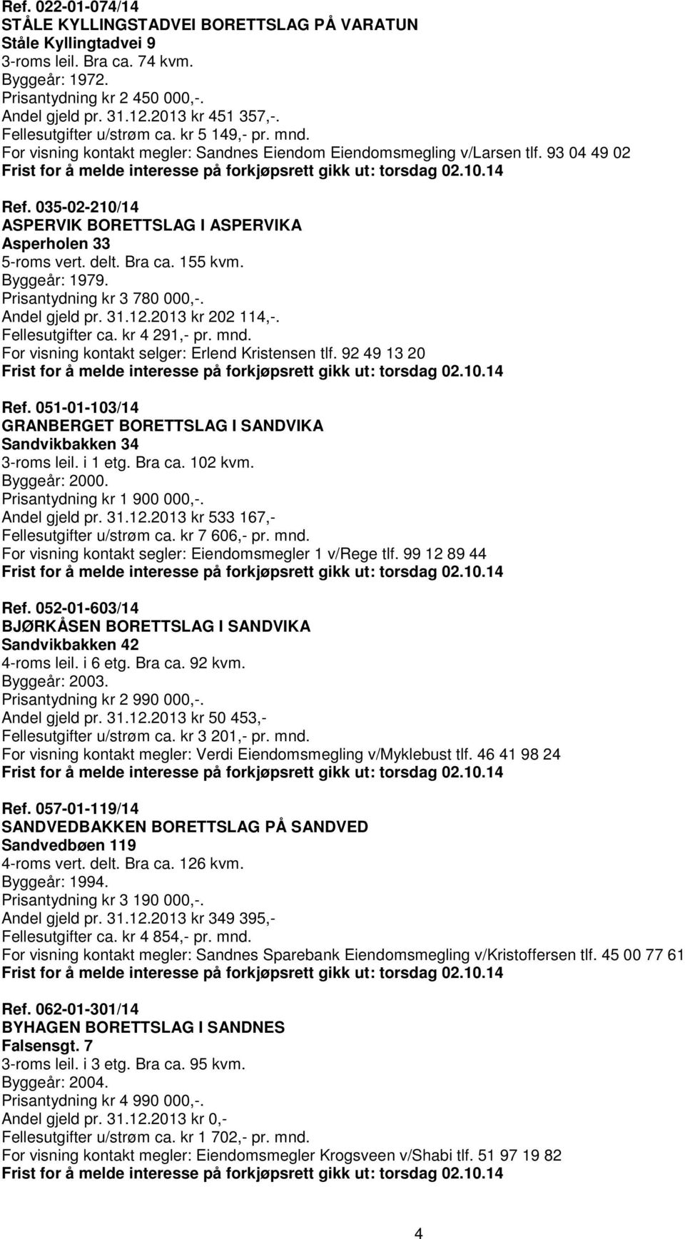 035-02-210/14 ASPERVIK BORETTSLAG I ASPERVIKA Asperholen 33 5-roms vert. delt. Bra ca. 155 kvm. Byggeår: 1979. Prisantydning kr 3 780 000,-. Andel gjeld pr. 31.12.2013 kr 202 114,-. Fellesutgifter ca.