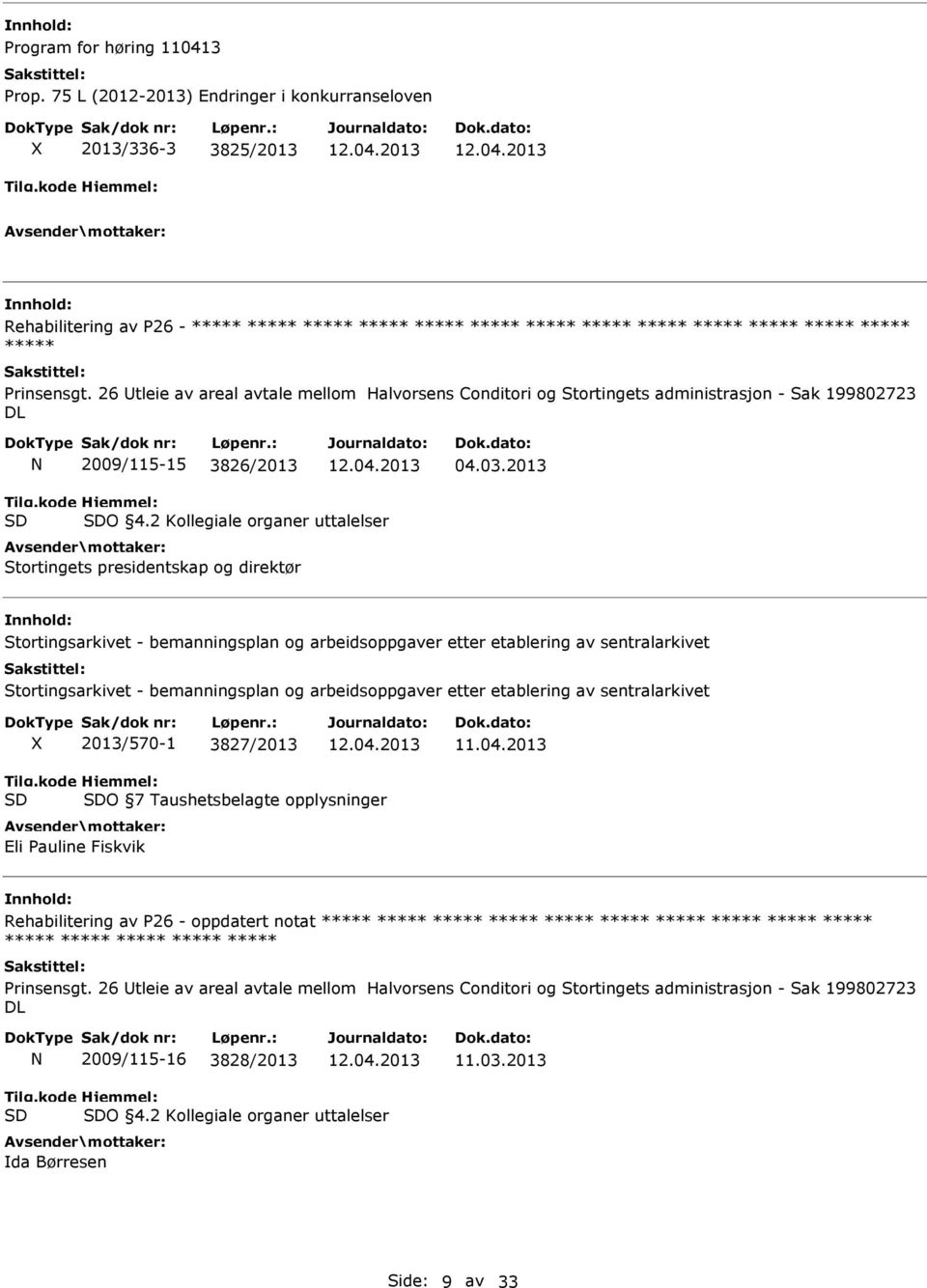 26 tleie av areal avtale mellom Halvorsens Conditori og Stortingets administrasjon - Sak 199802723 DL N 2009/115-15 3826/2013 04.03.2013 Tilg.kode SD Hjemmel: SDO 4.