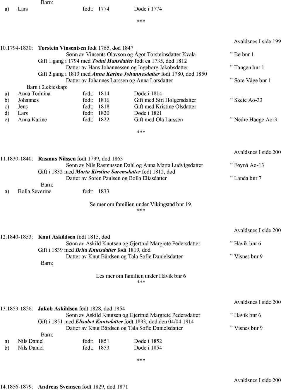 gang i 1813 med Anna Karine Johannesdatter født 1780, død 1850 Datter av Johannes Larssen og Anna Larsdatter Søre Våge bnr 1 Barn i 2.