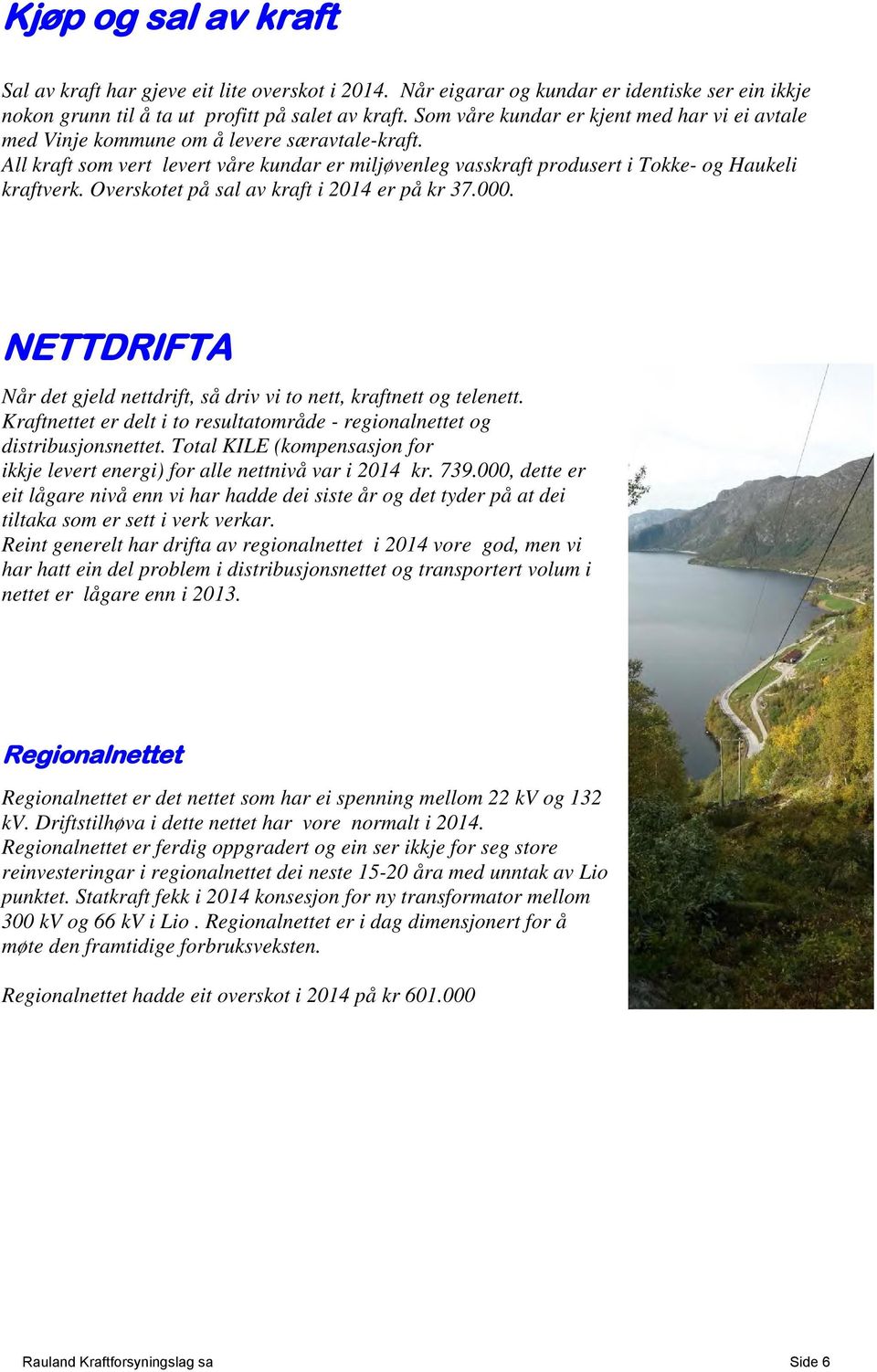 Overskotet på sal av kraft i 2014 er på kr 37.000. NETTDRIFTA Når det gjeld nettdrift, så driv vi to nett, kraftnett og telenett.