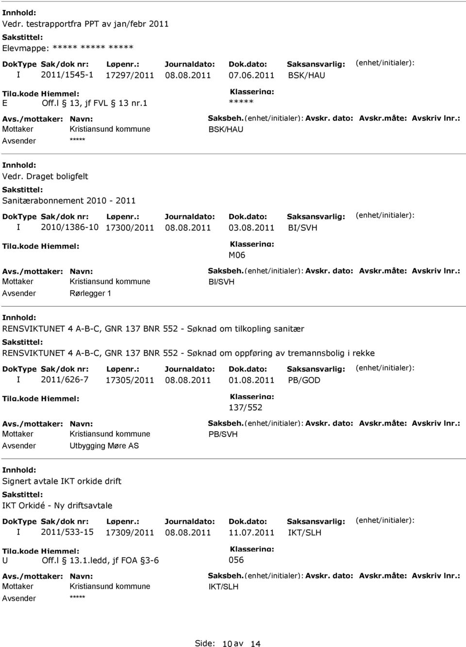 : B/SVH Rørlegger 1 RNSVKTNT 4 A-B-C, GNR 137 BNR 552 - Søknad om tilkopling sanitær RNSVKTNT 4 A-B-C, GNR 137 BNR 552 - Søknad om oppføring av tremannsbolig i rekke 2011/626-7 17305/2011 01.08.