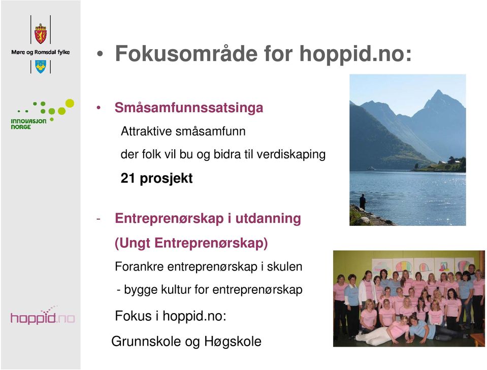 til verdiskaping 21 prosjekt - Entreprenørskap i utdanning (Ungt