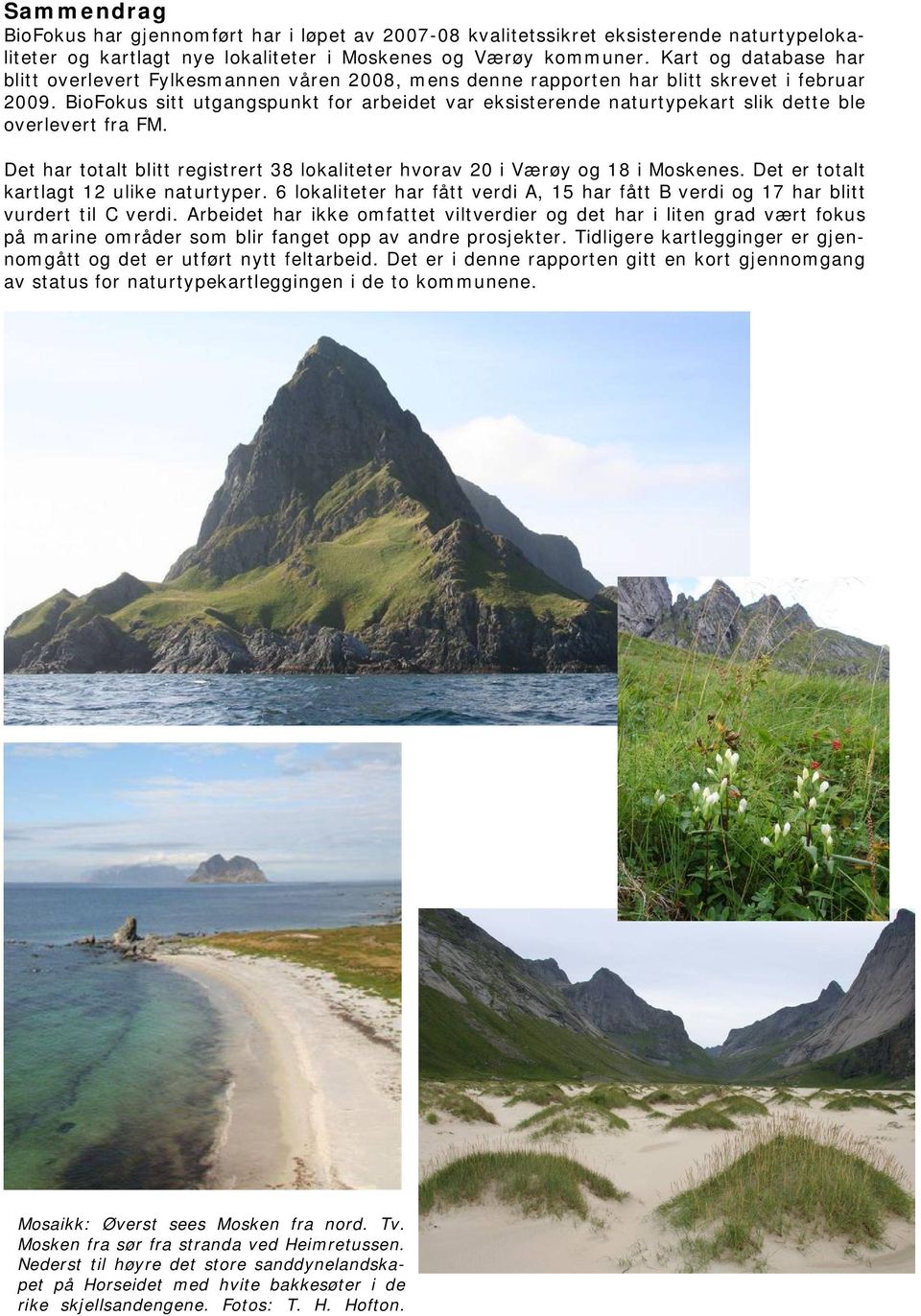 BioFokus sitt utgangspunkt for arbeidet var eksisterende naturtypekart slik dette ble overlevert fra FM. Det har totalt blitt registrert 38 lokaliteter hvorav 20 i Værøy og 18 i Moskenes.