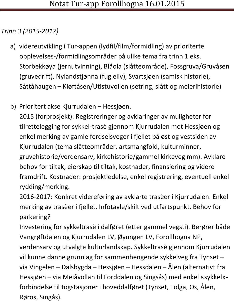 meierihistorie) b) Prioritert akse Kjurrudalen Hessjøen.