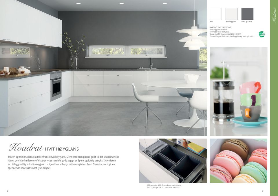 Kvadrat HVIT HØYGLANS Stilren og minimalistisk kjøkkenfront i hvit høyglans.
