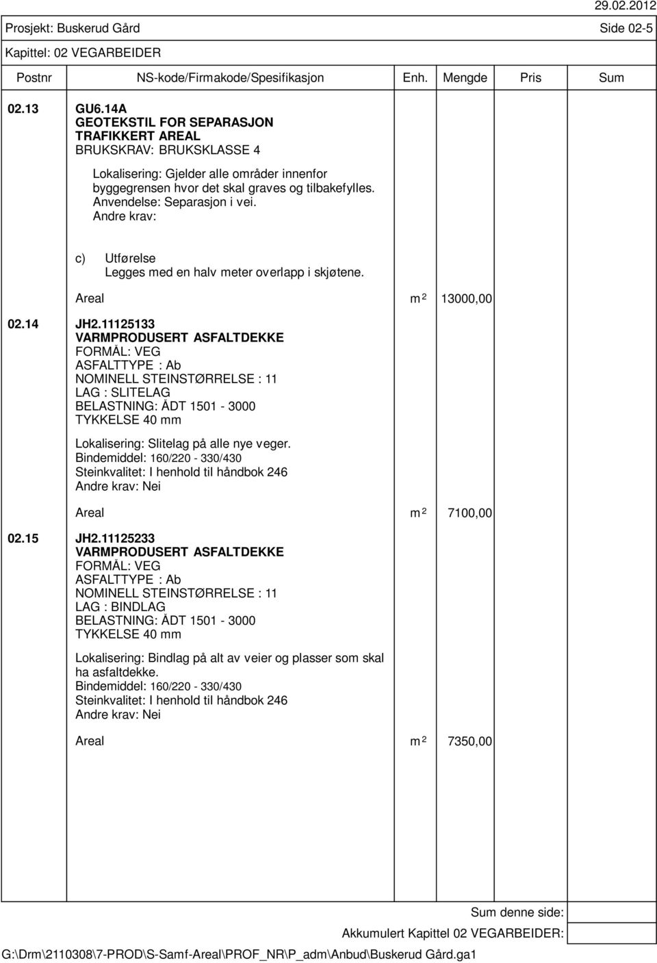 11125133 VARMPRODUSERT ASFALTDEKKE FORMÅL: VEG ASFALTTYPE : Ab NOMINELL STEINSTØRRELSE : 11 LAG : SLITELAG BELASTNING: ÅDT 1501-3000 TYKKELSE 40 mm Lokalisering: Slitelag på alle nye veger.