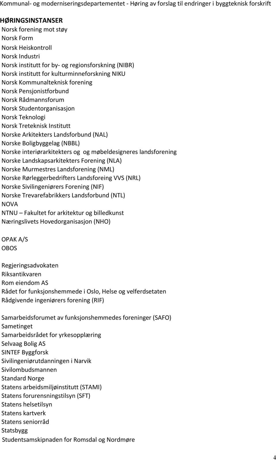 interiørarkitekters og og møbeldesigneres landsforening Norske Landskapsarkitekters Forening (NLA) Norske Murmestres Landsforening (NML) Norske Rørleggerbedrifters Landsforeing VVS (NRL) Norske