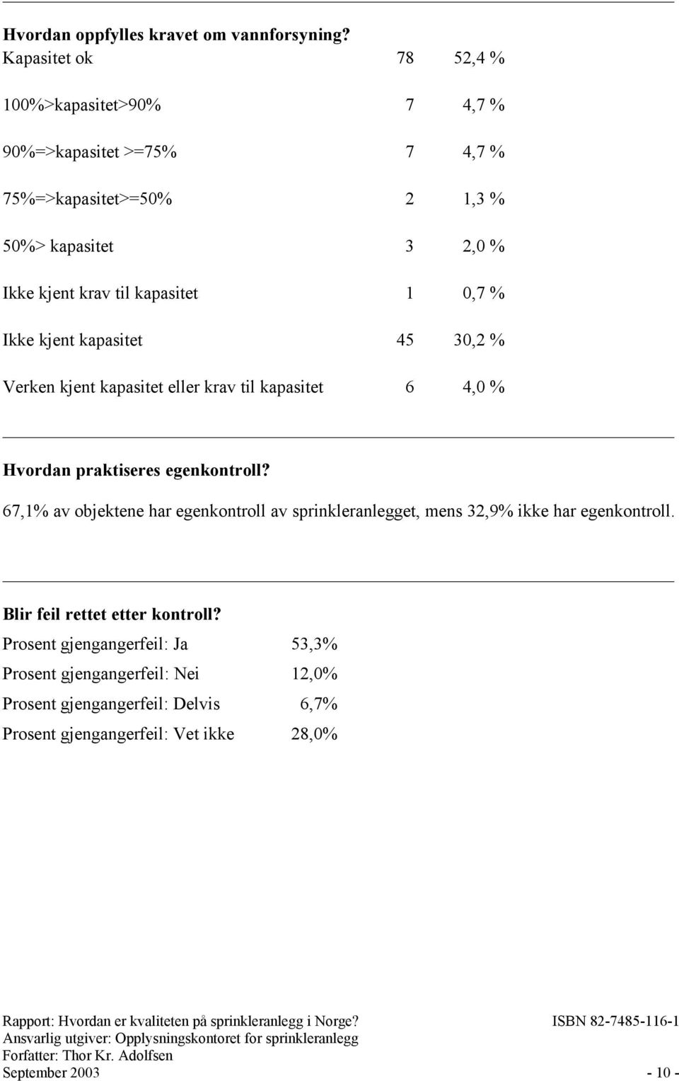 kapasitet 1 0,7 % Ikke kjent kapasitet 45 30,2 % Verken kjent kapasitet eller krav til kapasitet 6 4,0 % Hvordan praktiseres egenkontroll?