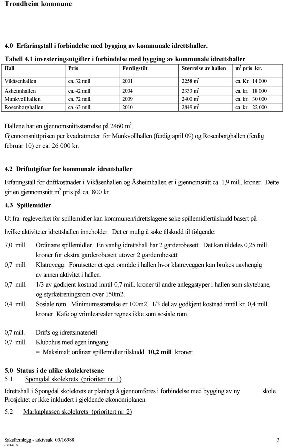 14 000 Åsheimhallen ca. 42 mill 2004 2333 m 2 ca. kr. 18 000 Munkvollhallen ca. 72 mill. 2009 2400 m 2 ca. kr. 30 000 Rosenborghallen ca. 63 mill. 2010 2849 m 2 ca. kr. 22 000 Hallene har en gjennomsnittsstørrelse på 2460 m 2.