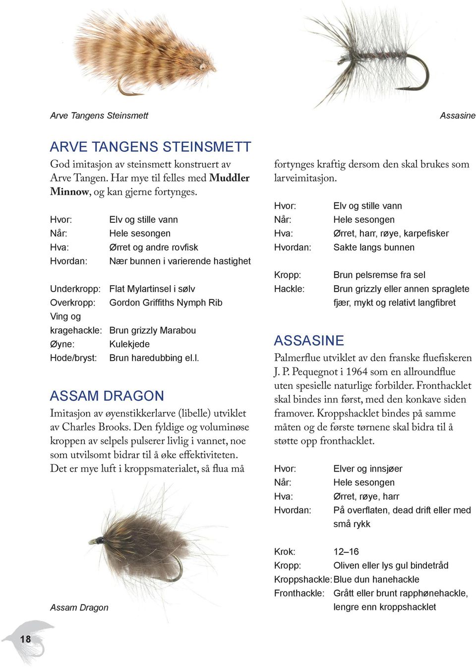 Kulekjede Hode/bryst: Brun haredubbing el.l. ASSAM DRAGON Imitasjon av øyenstikkerlarve (libelle) utviklet av Charles Brooks.