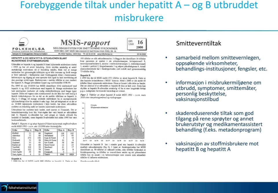 informasjon i misbrukermiljøene om utbrudd, symptomer, smittemåter, personlig beskyttelse, vaksinasjonstilbud