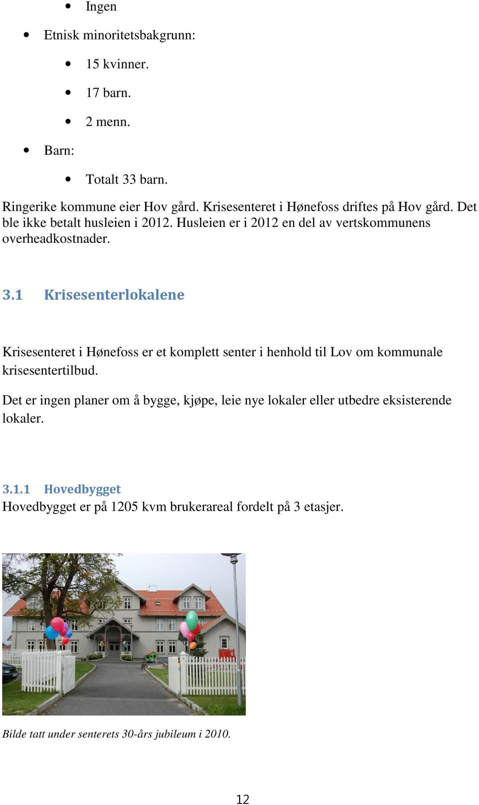 1 Krisesenterlokalene Krisesenteret i Hønefoss er et komplett senter i henhold til Lov om kommunale krisesentertilbud.