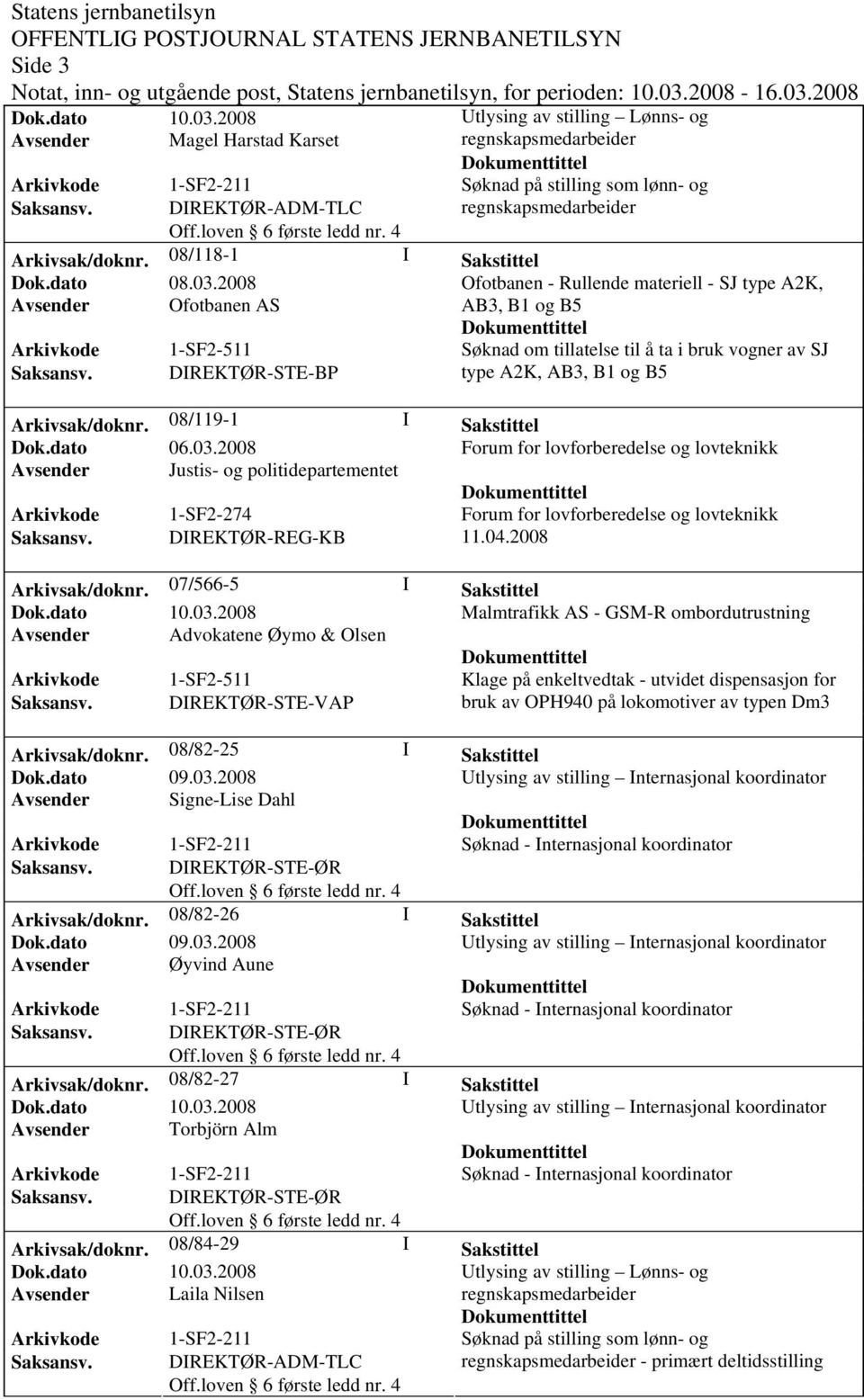 DIREKTØR-STE-BP type A2K, AB3, B1 og B5 Arkivsak/doknr. 08/119-1 I Sakstittel Dok.dato 06.03.