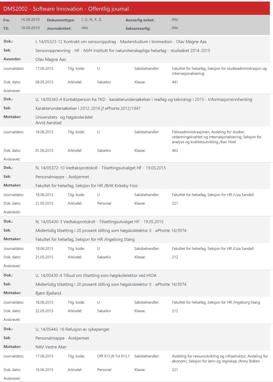 2015 Arkivdel: Sakarkiv 441, 14/05343-4 Kontaktperson fra TKD - karakterundersøkelser i realfag og teknologi i 2015 - Informasjonsinnhenting Karakterundersøkelser i 2012-2016 jf ephorte 2012/1947