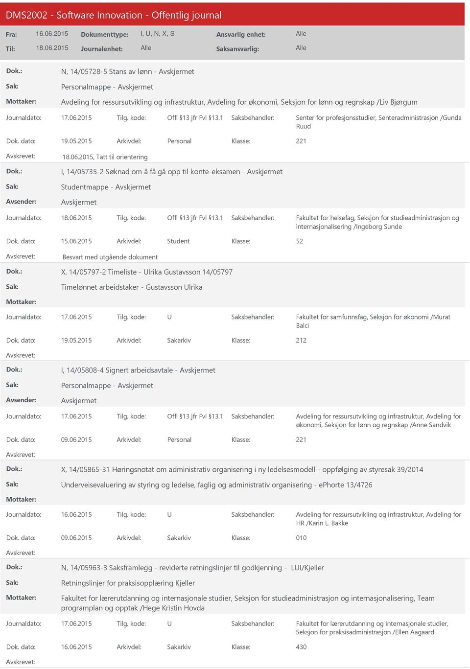 2015 Arkivdel: Student Besvart med utgående dokument X, 14/05797-2 Timeliste - lrika Gustavsson 14/05797 Timelønnet arbeidstaker - Gustavsson lrika Fakultet for samfunnsfag, Seksjon for økonomi