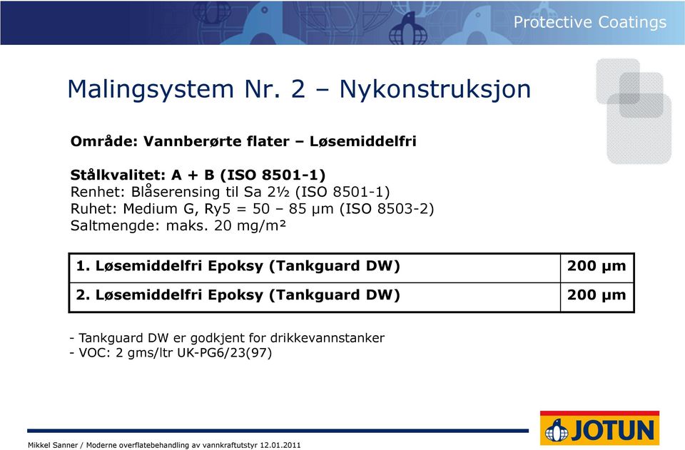 Blåserensing til Sa 2½ (ISO 8501-1) Ruhet: Medium G, Ry5 = 50 85 µm (ISO 8503-2) Saltmengde: maks.