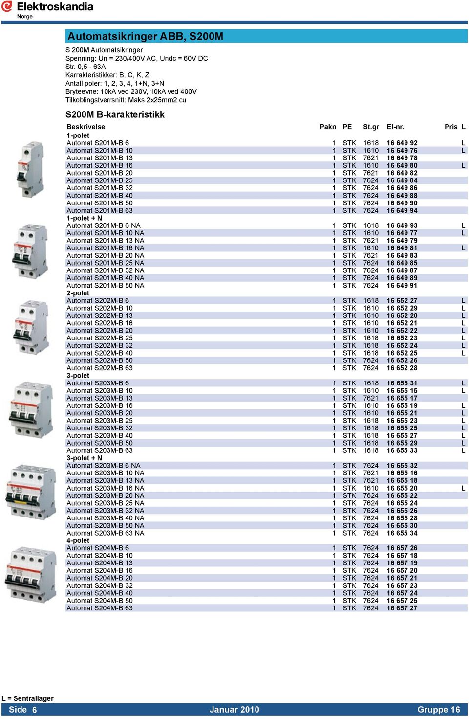 6 1 STK 1618 16 649 92 L Automat S201M-B 10 1 STK 1610 16 649 76 L Automat S201M-B 13 1 STK 7621 16 649 78 Automat S201M-B 16 1 STK 1610 16 649 80 L Automat S201M-B 20 1 STK 7621 16 649 82 Automat