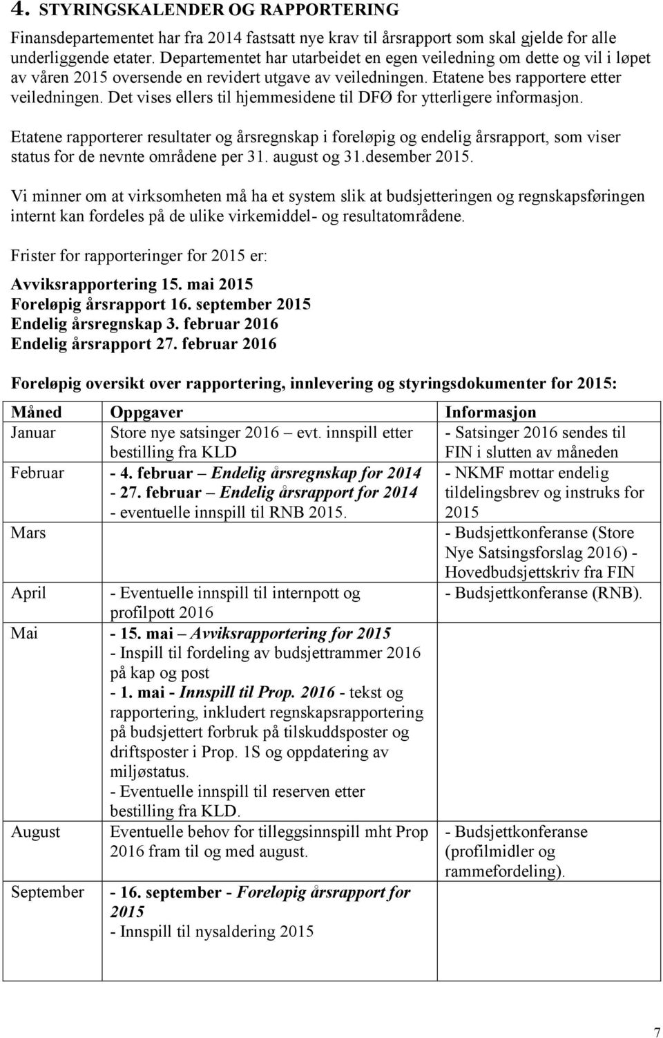 Det vises ellers til hjemmesidene til DFØ for ytterligere informasjon. Etatene rapporterer resultater og årsregnskap i foreløpig og endelig årsrapport, som viser status for de nevnte områdene per 31.