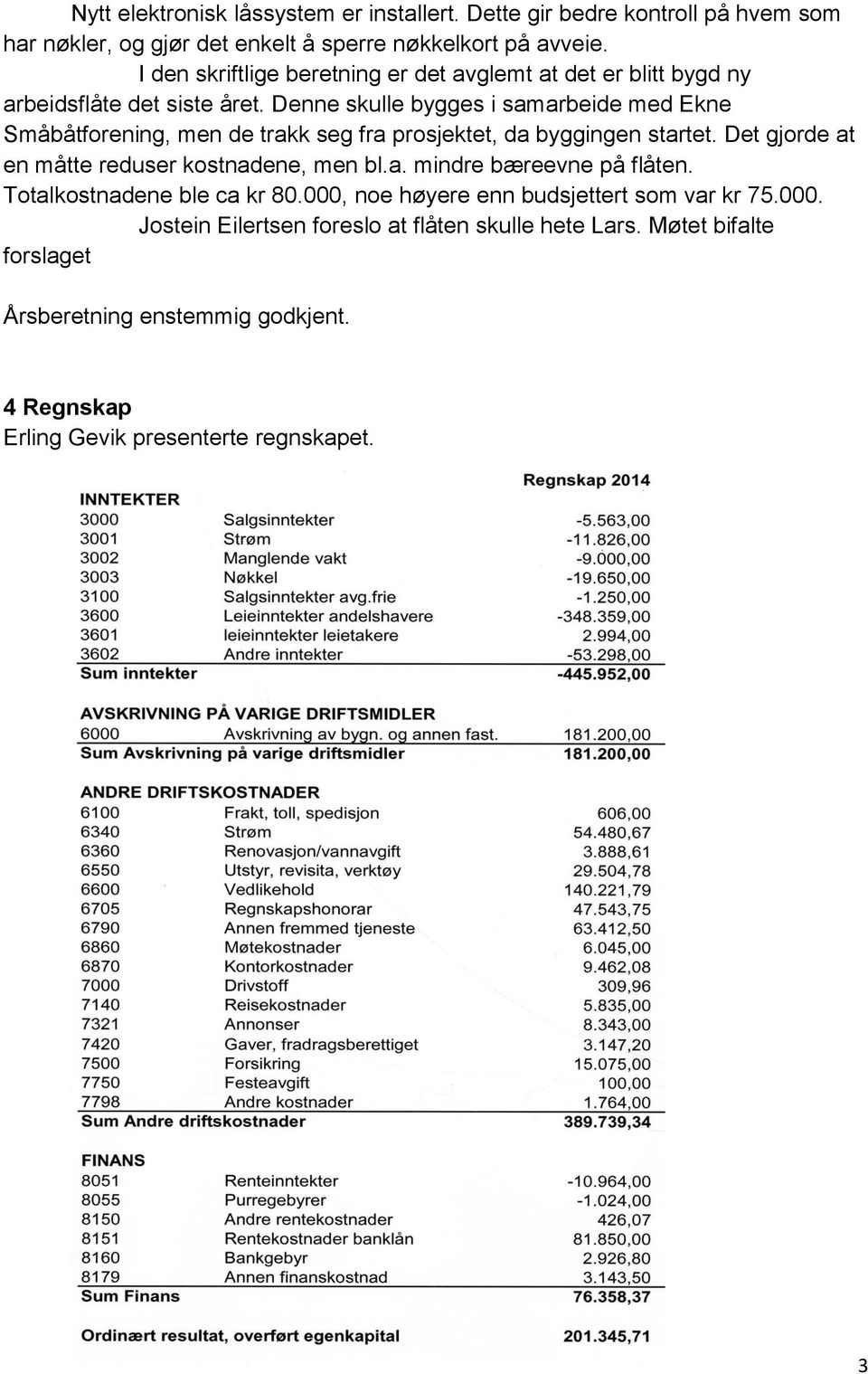 Denne skulle bygges i samarbeide med Ekne Småbåtforening, men de trakk seg fra prosjektet, da byggingen startet. Det gjorde at en måtte reduser kostnadene, men bl.a. mindre bæreevne på flåten.