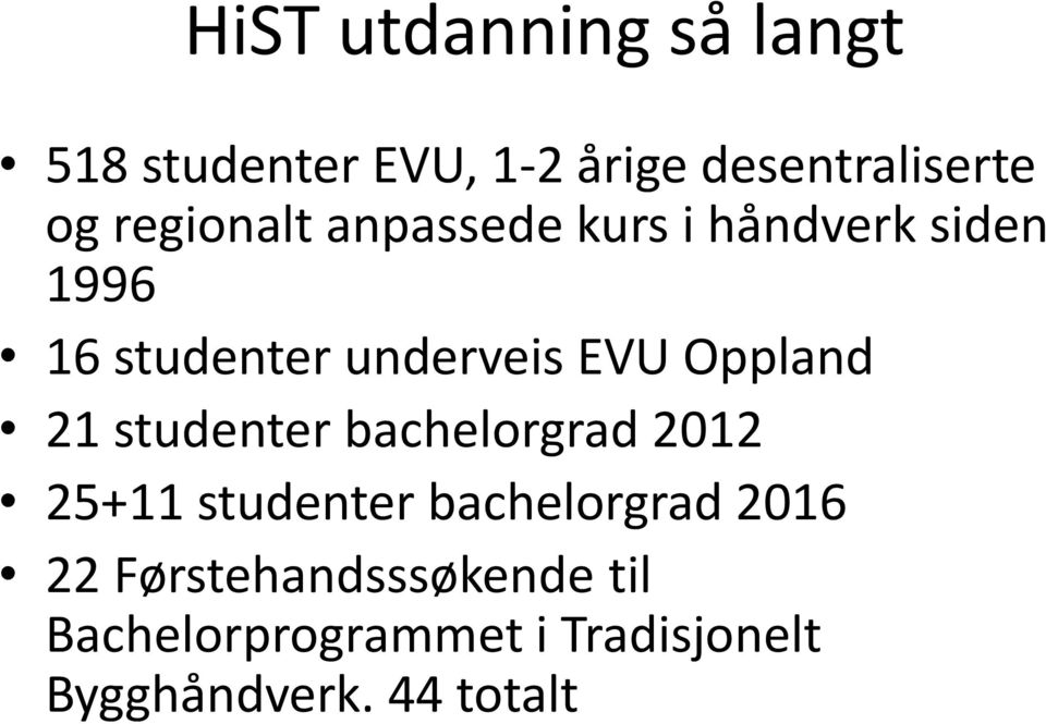 Oppland 21 studenter bachelorgrad 2012 25+11 studenter bachelorgrad 2016 22