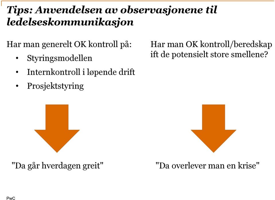 løpende drift Prosjektstyring Har man OK kontroll/beredskap ift de