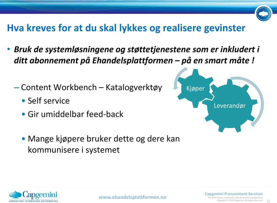 Content Workbench Katalogverktøy Self service Gir umiddelbar feed-back Kjøper Leverandør Mange