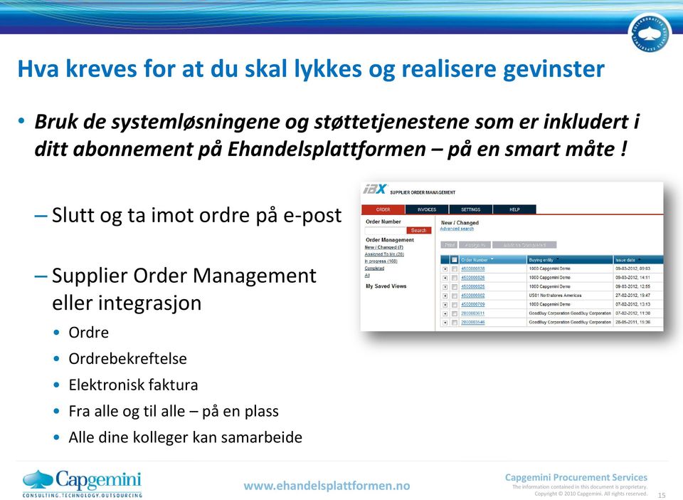 Slutt og ta imot ordre på e-post Supplier Order Management eller integrasjon Ordre Ordrebekreftelse