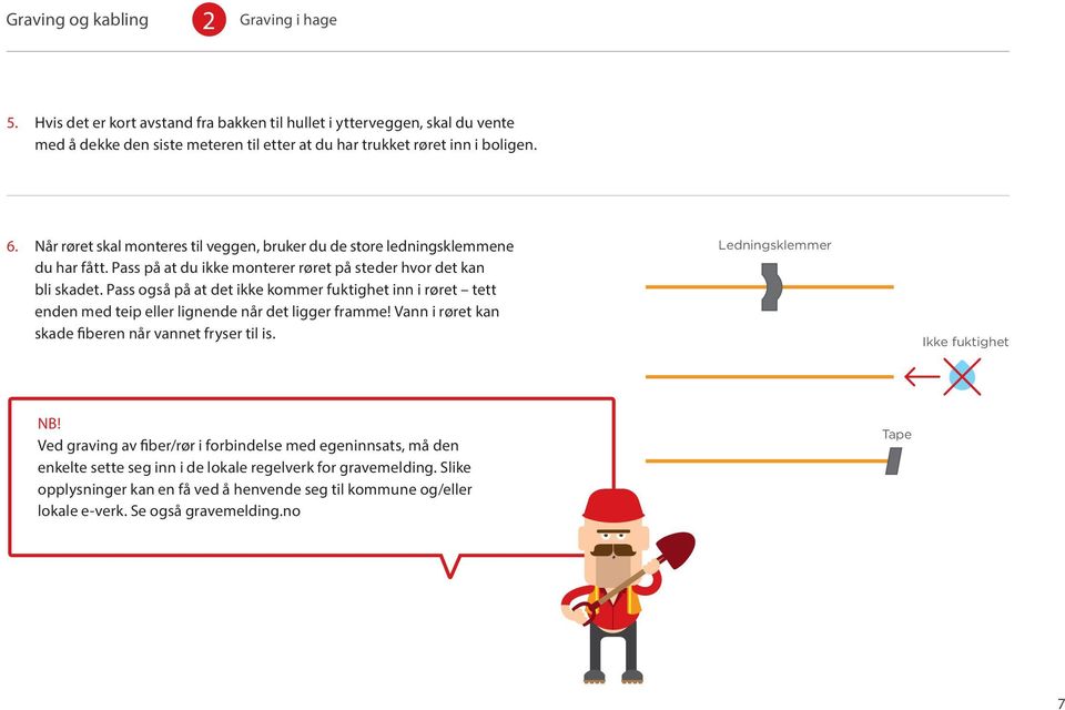 Pass også på at det ikke kommer fuktighet inn i røret tett enden med teip eller lignende når det ligger framme! Vann i røret kan skade fiberen når vannet fryser til is.