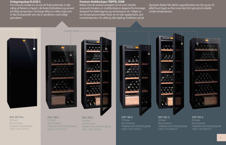 Premium Multifunksjon TRIPPEL ZONE Rettet mot de seriøse amatører så vel som mindre avanserte brukere, er multifunksjons skapene fra Avintage designet for både lagring og servering av vin.