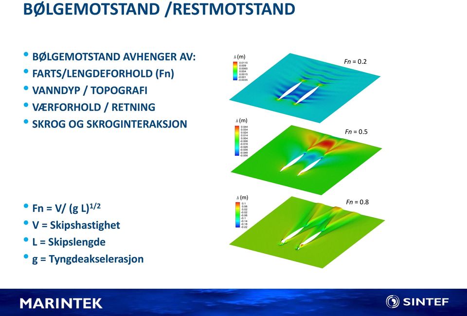 Tyngdeakselerasjon L)1/2 h (m) 0.0115 0.009 0.0065 0.004 0.0015-0.001-0.0035 Fn = 0.2 h (m) 0.044 0.034 0.