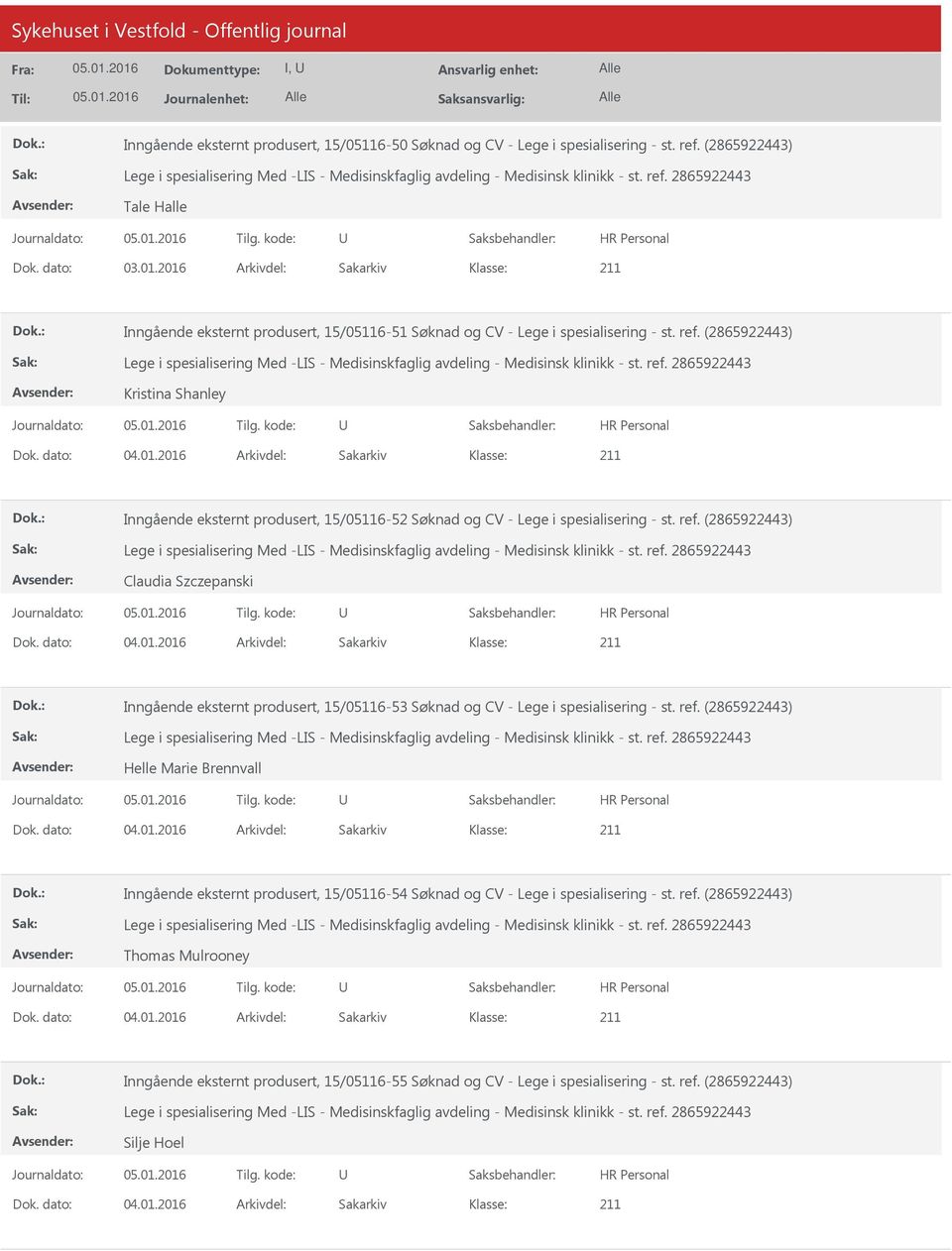 (2865922443) Kristina Shanley Inngående eksternt produsert, 15/05116-52 Søknad og CV - Lege i spesialisering - st. ref.