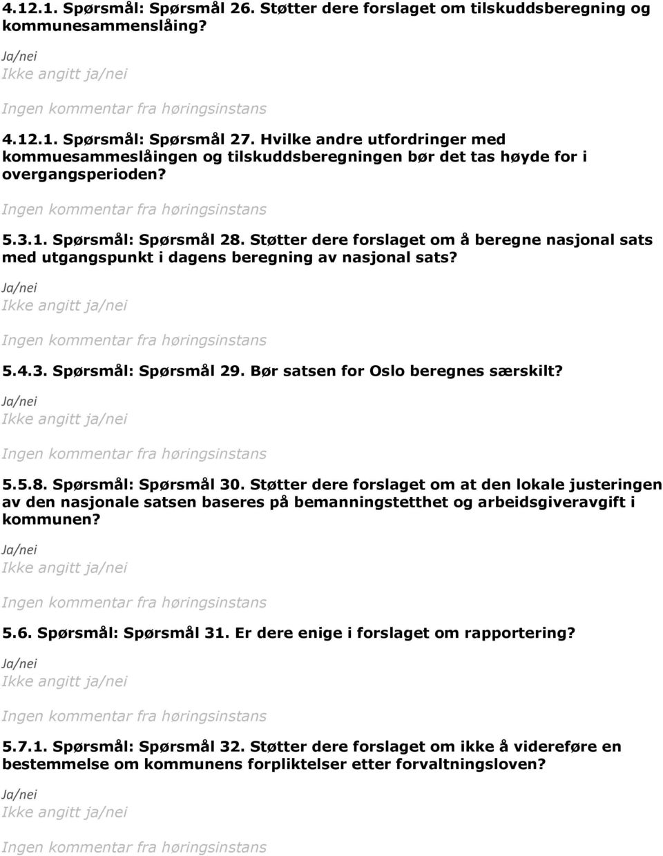 Støtter dere forslaget om å beregne nasjonal sats med utgangspunkt i dagens beregning av nasjonal sats? 5.4.3. Spørsmål: Spørsmål 29. Bør satsen for Oslo beregnes særskilt? 5.5.8.