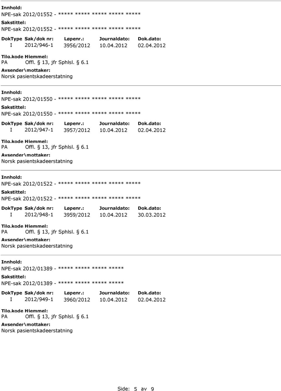 2012 NPE-sak 2012/01522 - NPE-sak 2012/01522-2012/948-1 3959/2012