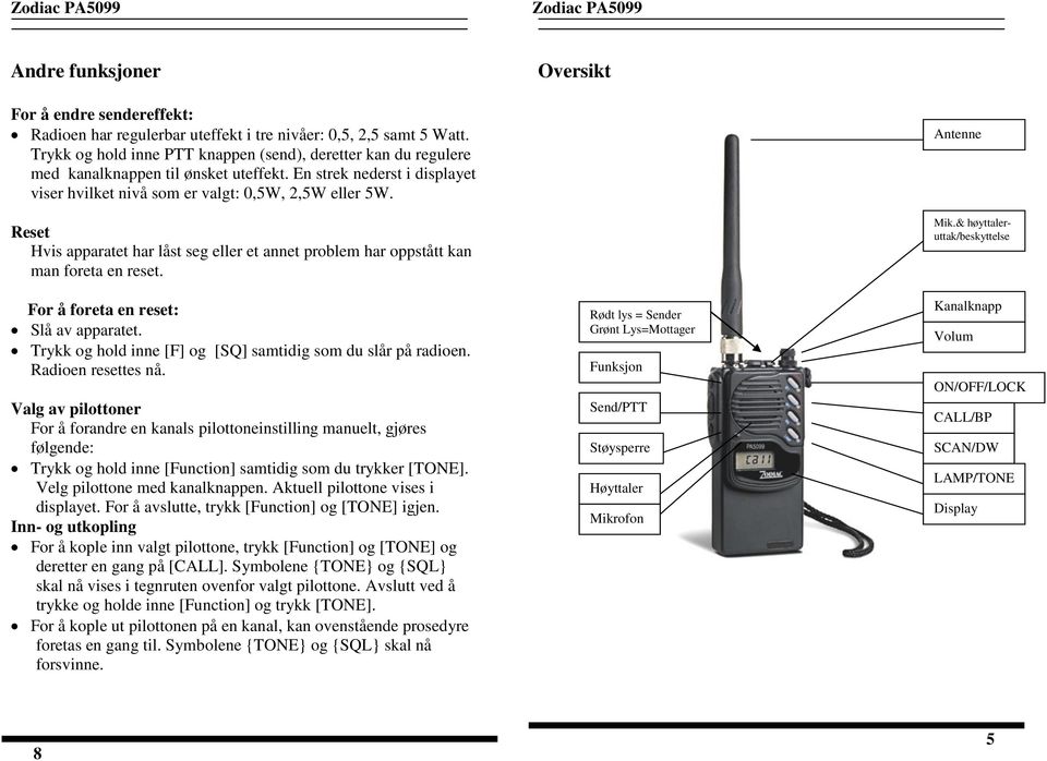 Reset Hvis apparatet har låst seg eller et annet problem har oppstått kan man foreta en reset. For å foreta en reset: Slå av apparatet. Trykk og hold inne [F] og [SQ] samtidig som du slår på radioen.