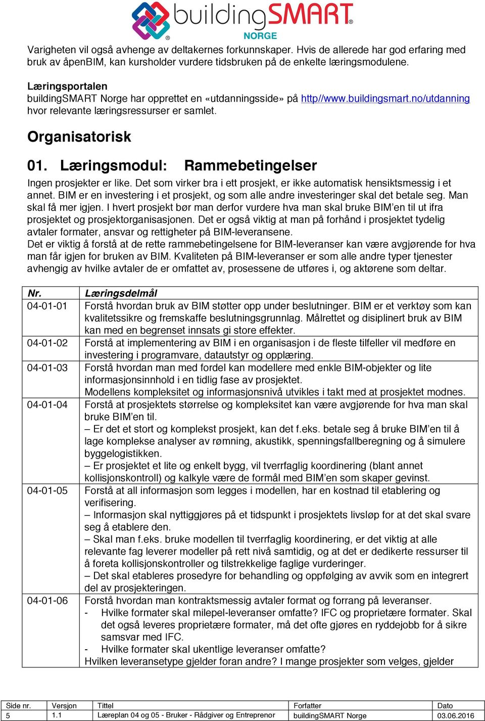 Læringsmodul: Rammebetingelser Ingen prosjekter er like. Det som virker bra i ett prosjekt, er ikke automatisk hensiktsmessig i et annet.