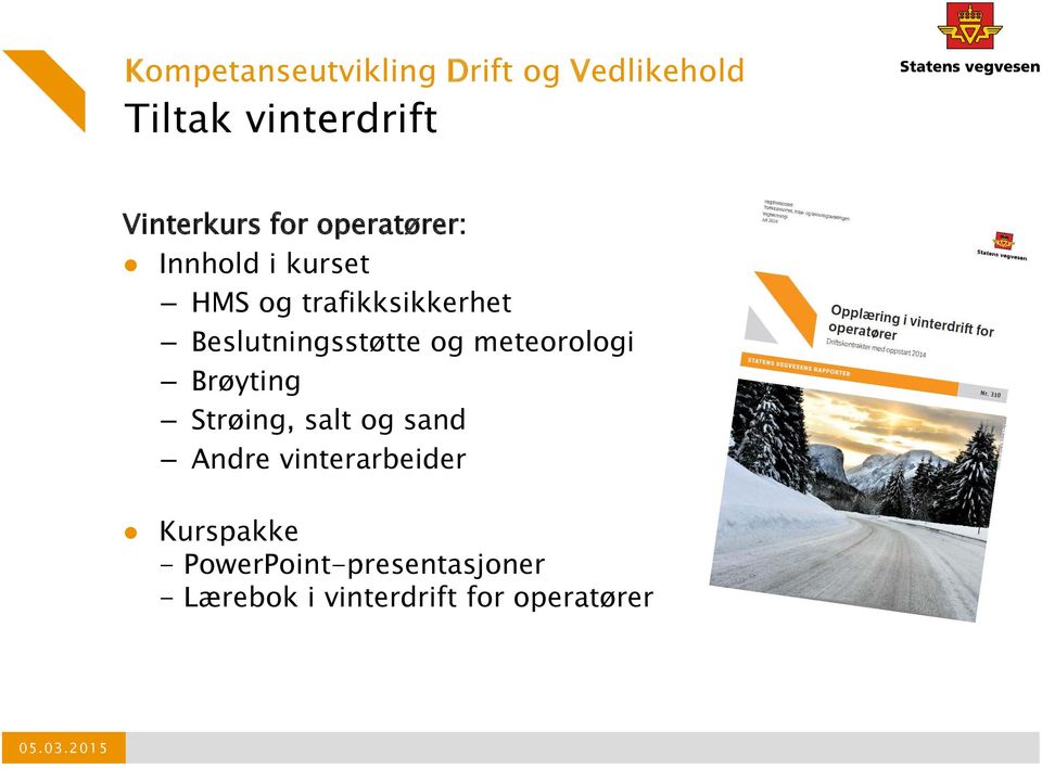 Beslutningsstøtte og meteorologi Brøyting Strøing, salt og sand Andre