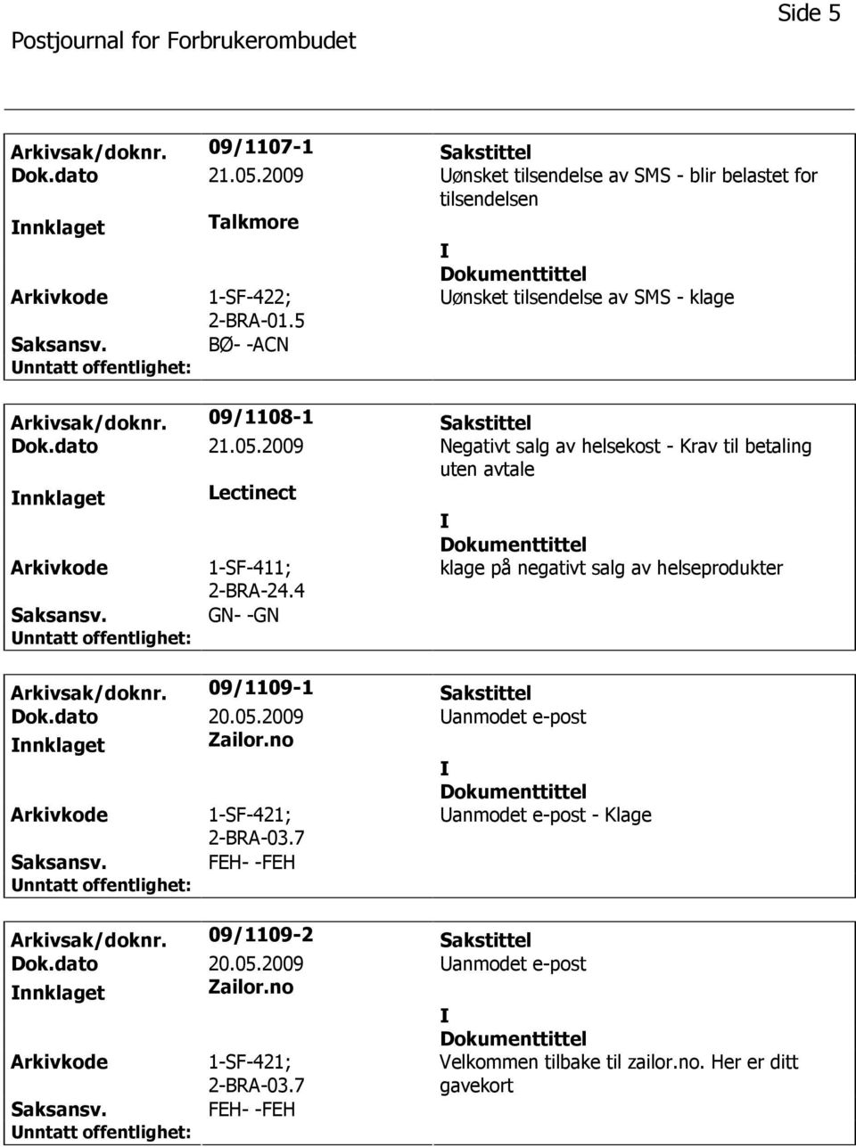 2009 Negativt salg av helsekost - Krav til betaling uten avtale nnklaget Lectinect 1-SF-411; 2-BRA-24.4 klage på negativt salg av helseprodukter GN- -GN Arkivsak/doknr.