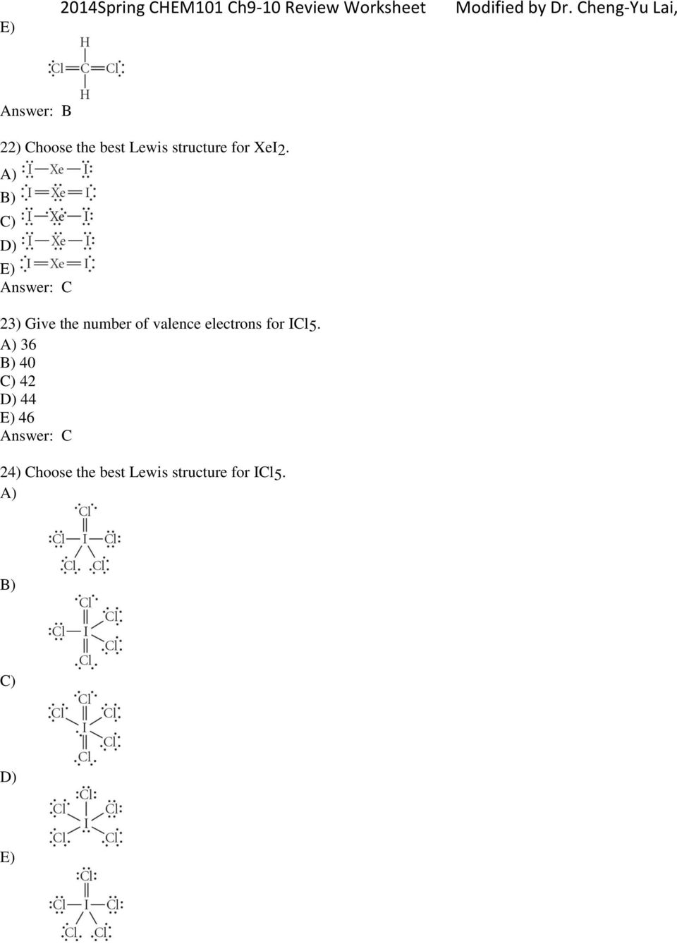 23) Give the number of valence electrons for ICl5.