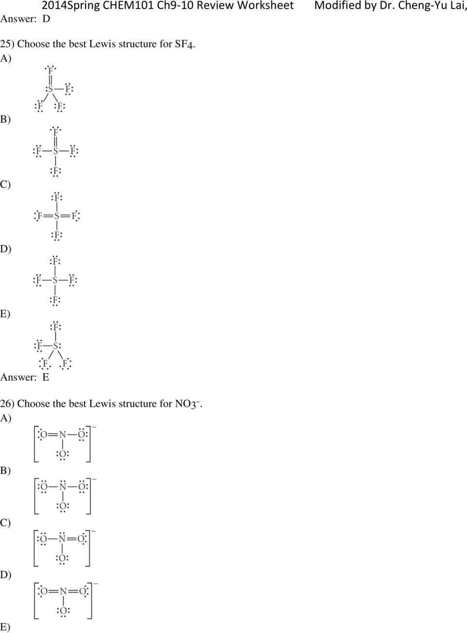 Lewis structure for SF4.