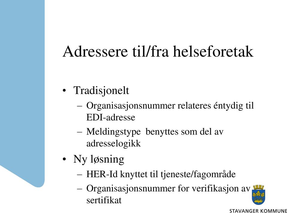 Meldingstype benyttes som del av adresselogikk Ny løsning