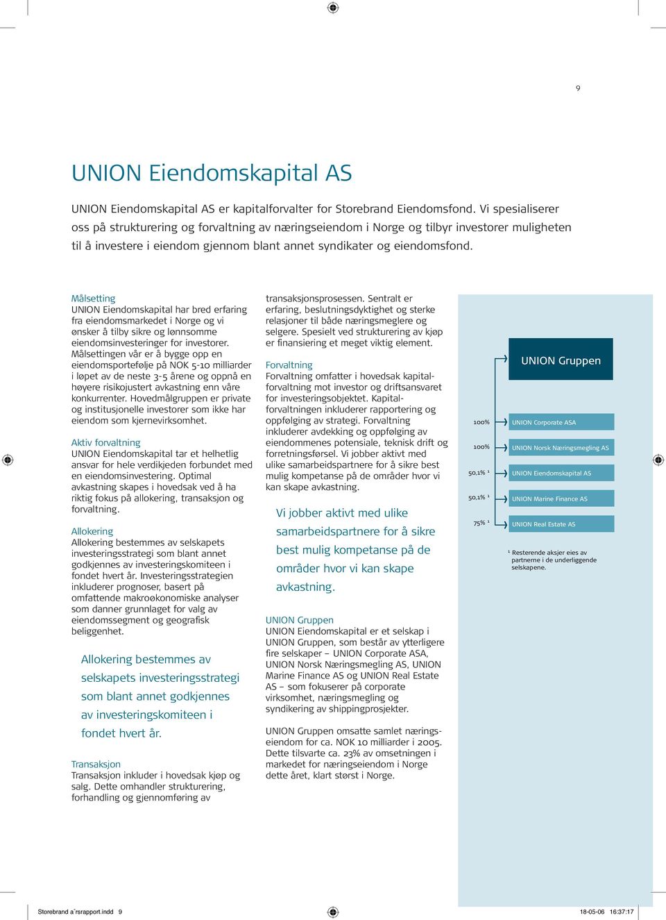 Målsetting UNION Eiendomskapital har bred erfaring fra eiendomsmarkedet i Norge og vi ønsker å tilby sikre og lønnsomme eiendomsinvesteringer for investorer.