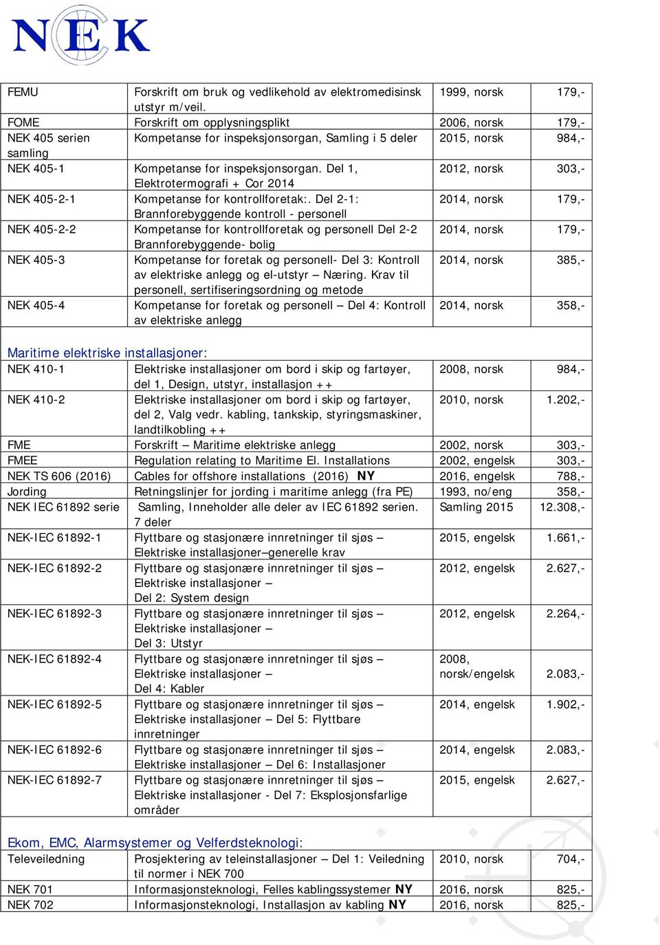 Del 1, 2012, norsk 303,- Elektrotermografi + Cor 2014 NEK 405-2-1 Kompetanse for kontrollforetak:.
