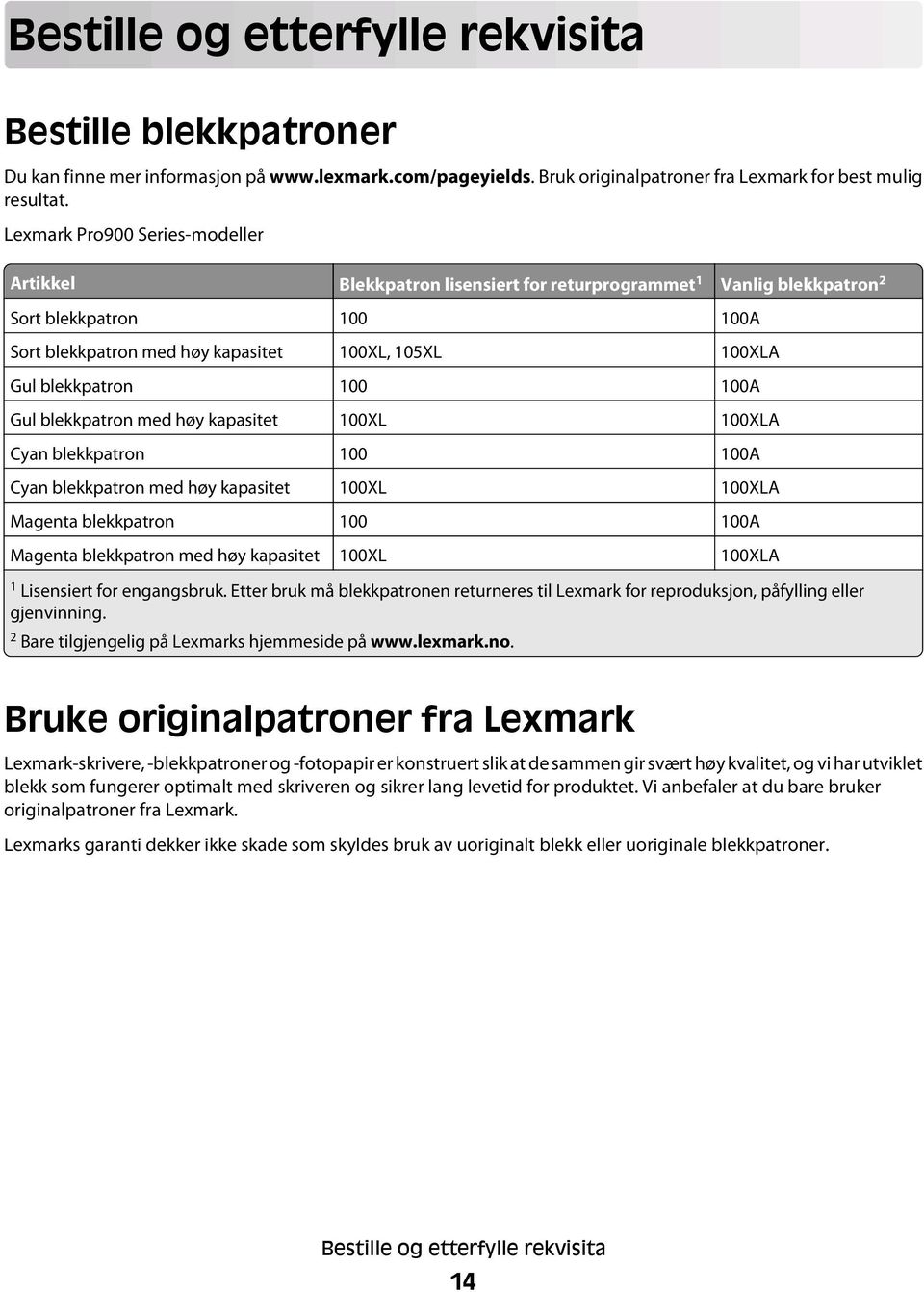 blekkpatron 100 100A Gul blekkpatron med høy kapasitet 100XL 100XLA Cyan blekkpatron 100 100A Cyan blekkpatron med høy kapasitet 100XL 100XLA Magenta blekkpatron 100 100A Magenta blekkpatron med høy