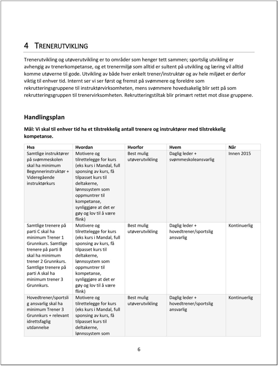 Internt ser vi ser først og fremst på svømmere og foreldre som rekrutteringsgruppene til instruktørvirksomheten, mens svømmere hovedsakelig blir sett på som rekrutteringsgruppen til